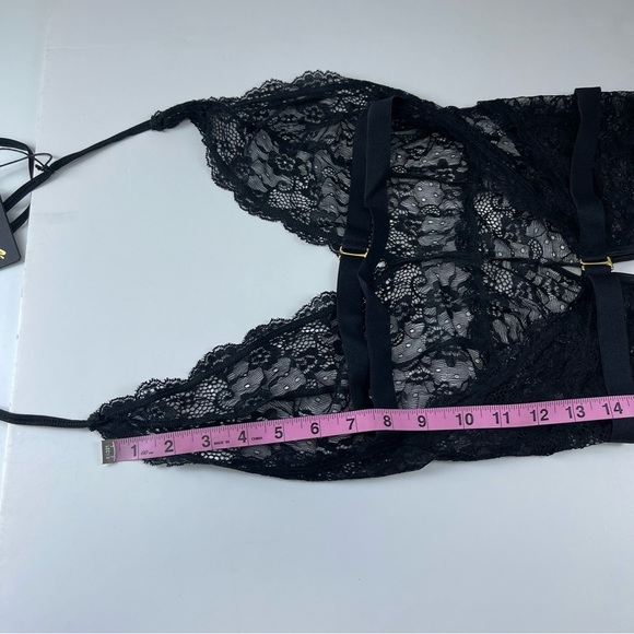 Mapale Crotchless Bodysuit Womens Large Black Lace Sheer Lingerie Halter NWT NEW - Picture 12 of 13